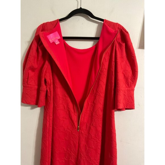 Lilly Pulitzer Knowles Ruby Red Textured Puff Sleeve Dress XL - Picture 9 of 15